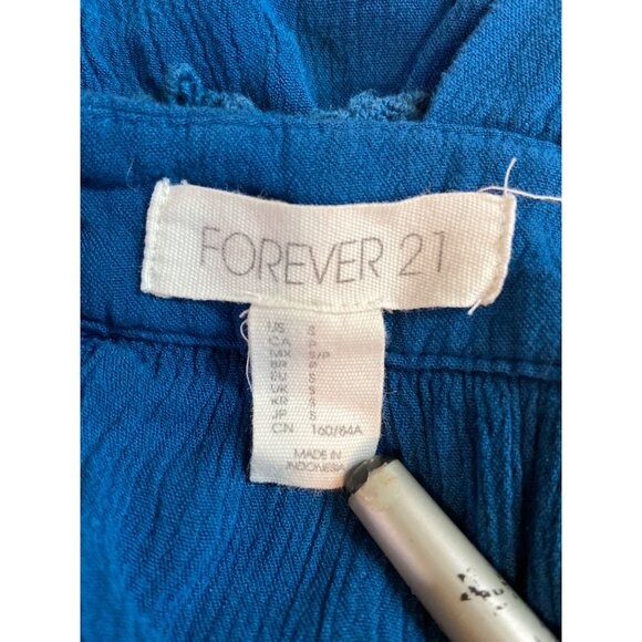 Forever 21 Womens Tank Top Small Blue Cropped Ruffled Lace Trim Boho Hippie - Picture 4 of 8